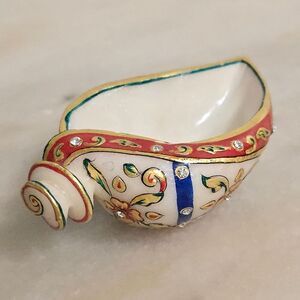 Conch Shell Shaped Marble Meenakari Shankh Decorative Trinket Tray Bowl